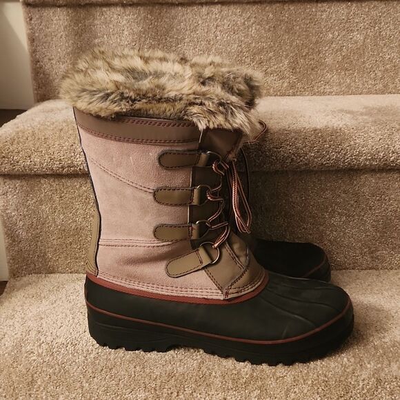 Khombu Women's "North Star" Gray & Taupe Waterproof Winter Boots Size 11 - Picture 1 of 8